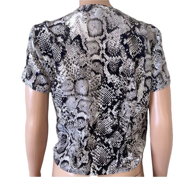 BCBGMAXAZRIA blouse Alvie Snake skin Print Wrap Top SZ SM cropped brown black - Picture 4 of 7